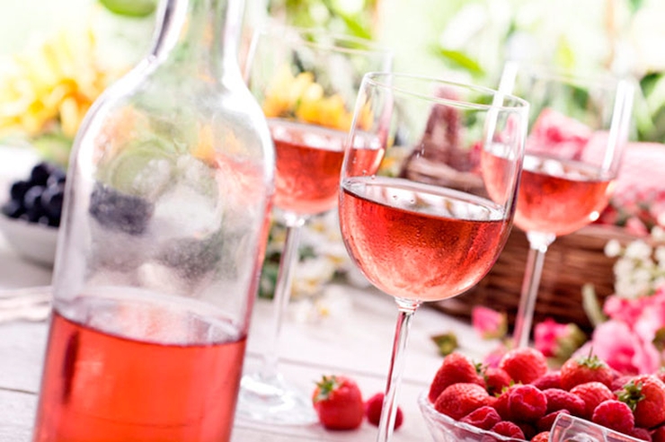 Several glasses of rosé wines.