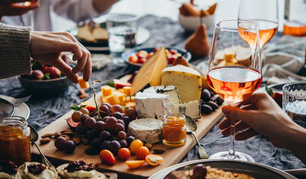 group of friends at a wine tasting event